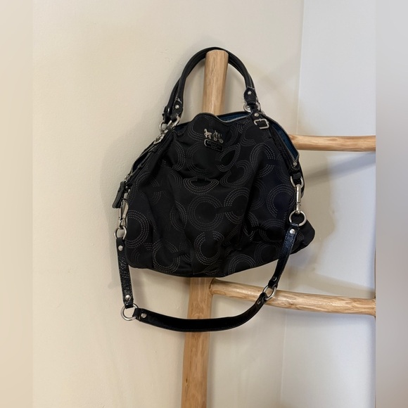 Coach Madison Satchel Black With Dust bag Blue Interior - Picture 7 of 11